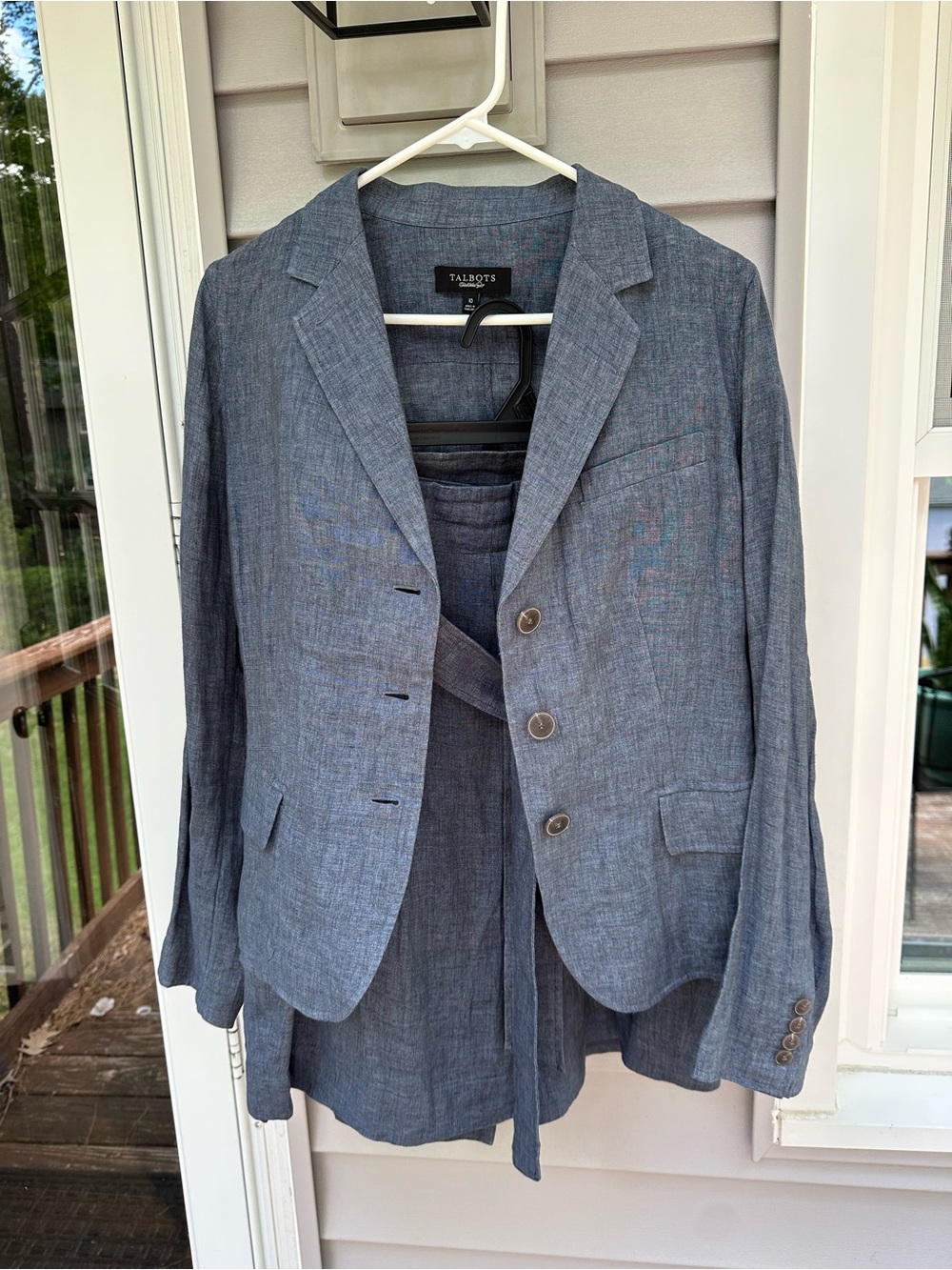 Talbots Blue Chambray 100% Linen Suit Set - Size 10 Blazer - Size 14 Skirt